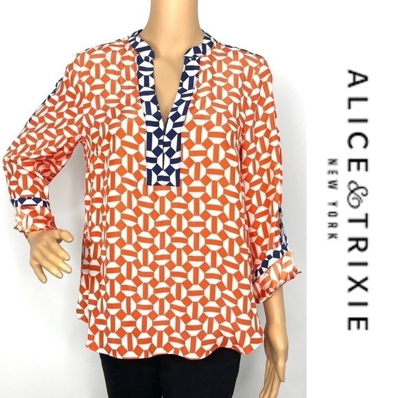 ALICE & TRIXIE SILK ADDISON GEOMETRIC BLOUSE S NWT - Picture 1 of 10